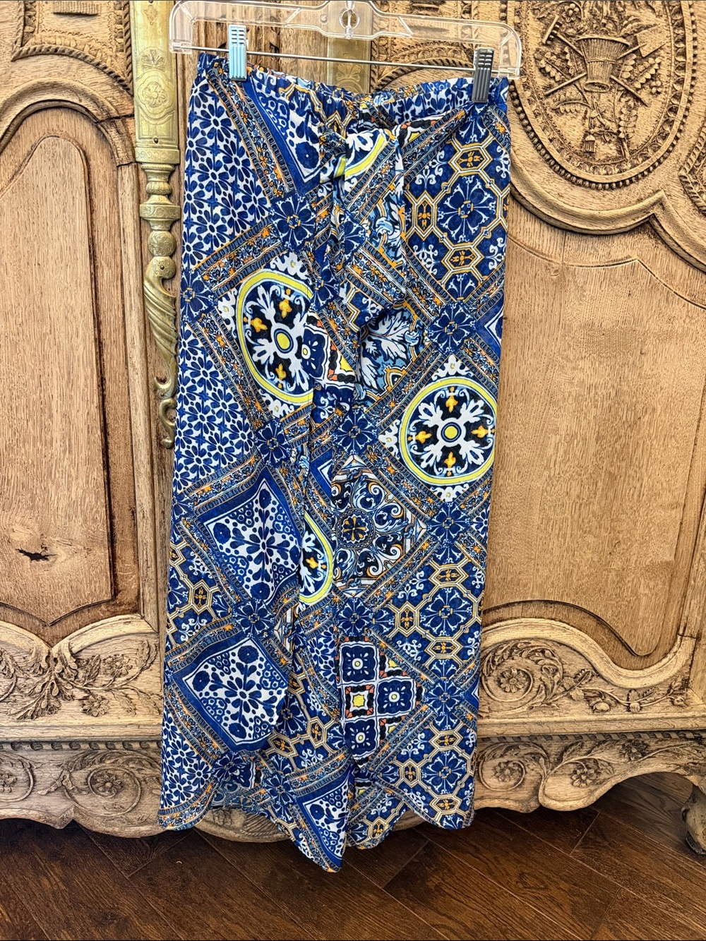 Show Me Your MuMu Blue White and Yellow Tile-Print Pants